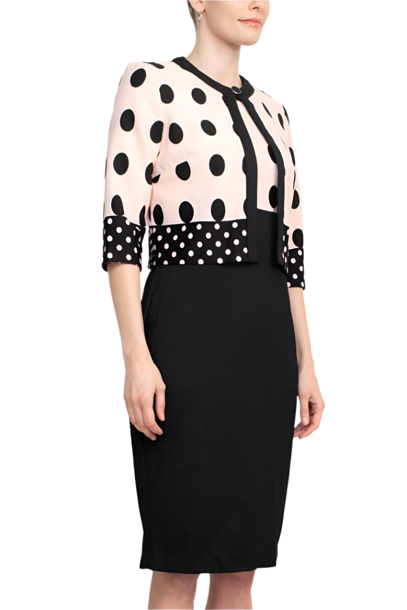 Danny & Nicole Scoop Neck Sleeveless Zipper Back Polka Dot Print PK Jacket Dress-2