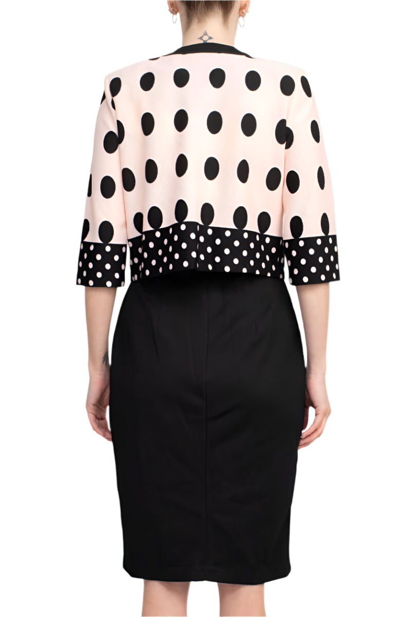 Danny & Nicole Scoop Neck Sleeveless Zipper Back Polka Dot Print PK Jacket Dress-3