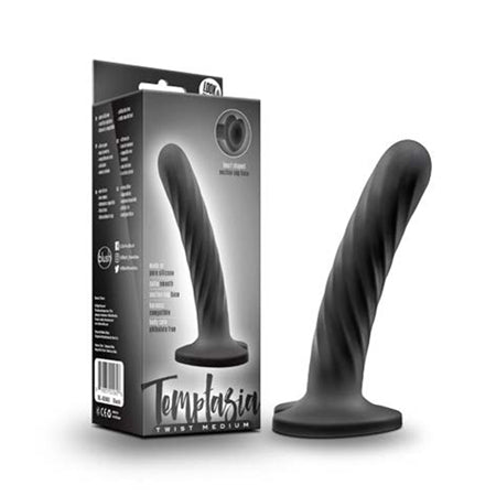 Temptasia Twist 5.5 in. Curved Dildo with Heart-Shaped Suction Cup Medium Black-0