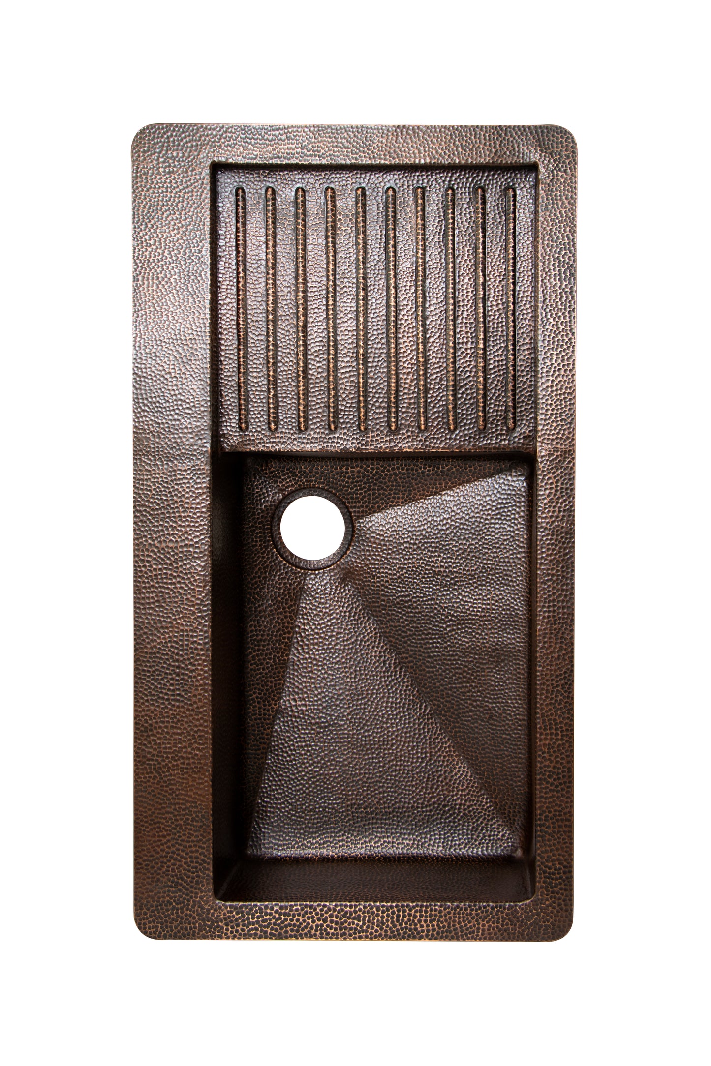 40" Drop-in Single Well Hammered Copper Kitchen Sink with Wringer on Right Side