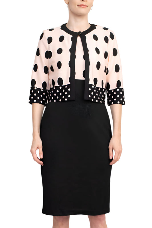 Danny & Nicole Scoop Neck Sleeveless Zipper Back Polka Dot Print PK Jacket Dress-1