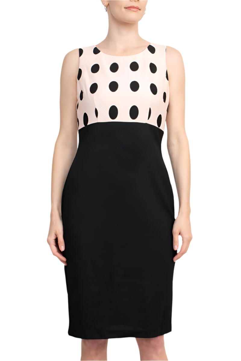 Danny & Nicole Scoop Neck Sleeveless Zipper Back Polka Dot Print PK Jacket Dress-4