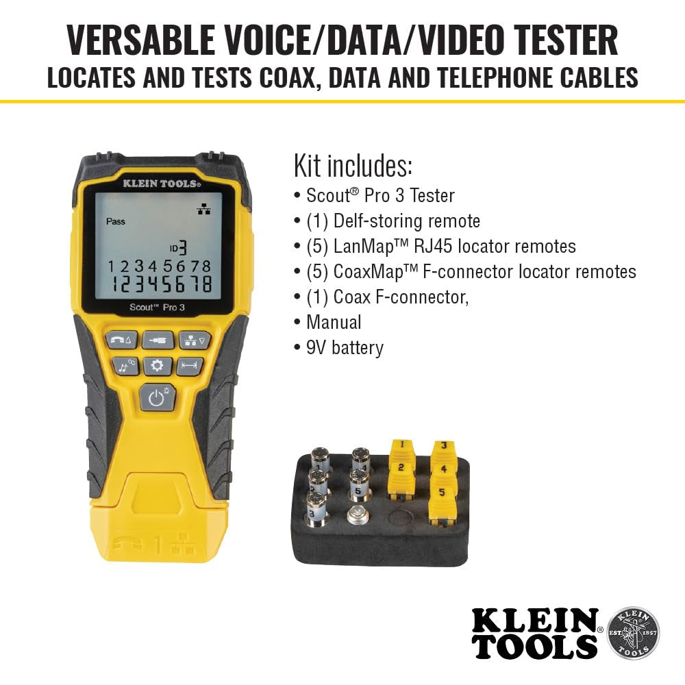 VDV501-851 Professional Cable Tester Kit with Scout Pro 3 for Ethernet, Coaxial, and Telephone Cables, Includes 5 Locator Remotes