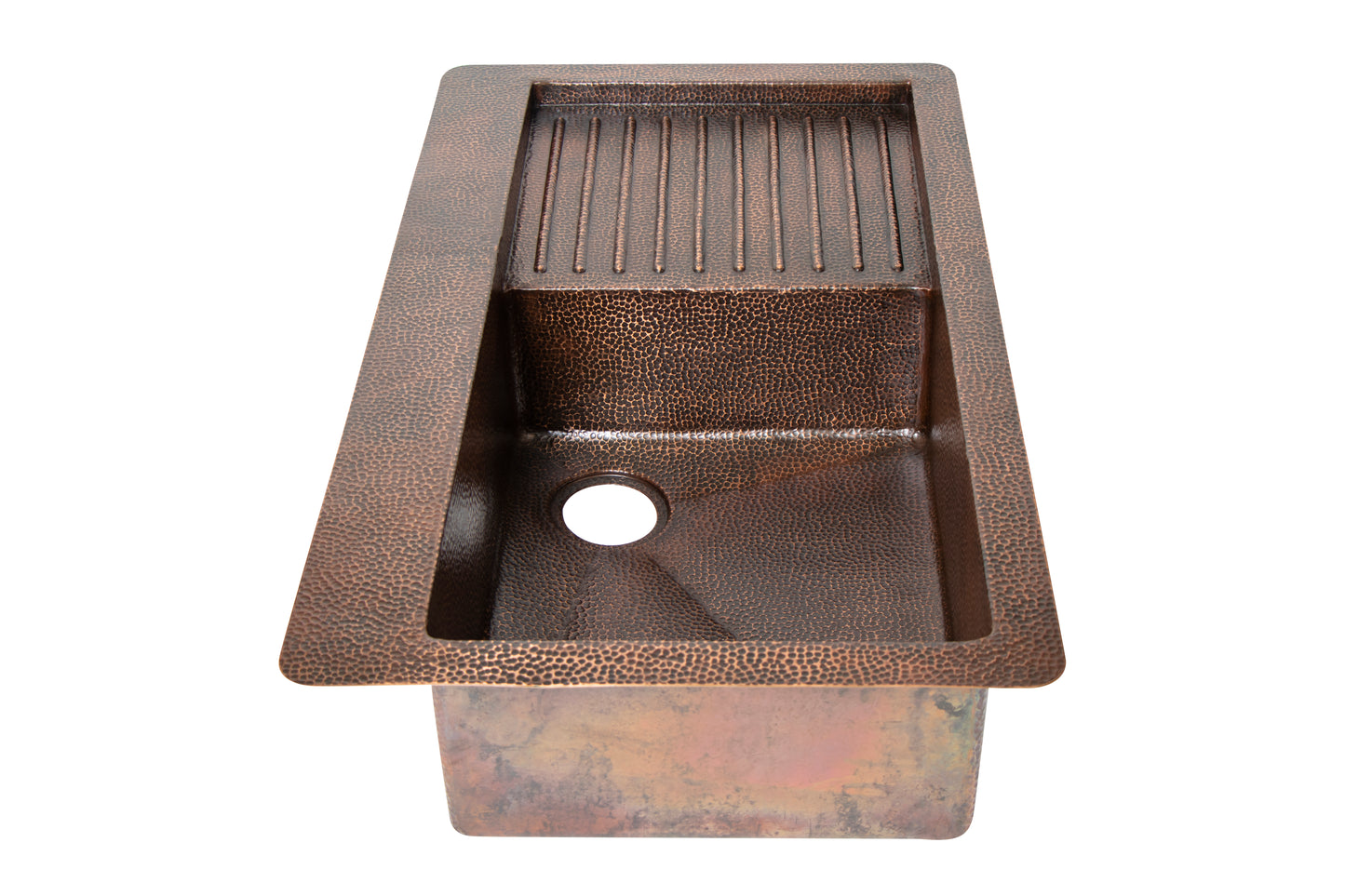 40" Drop-in Single Well Hammered Copper Kitchen Sink with Wringer on Right Side