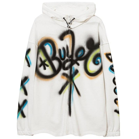 Hoodies Men Colorful Graffiti Letter Hooded Pullovers College Style Loose Zipper Coats Hipster Casual Couple Streetwear-0