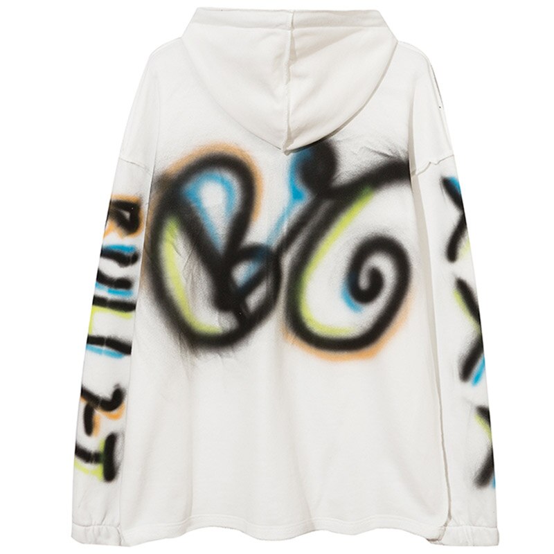 Hoodies Men Colorful Graffiti Letter Hooded Pullovers College Style Loose Zipper Coats Hipster Casual Couple Streetwear-1