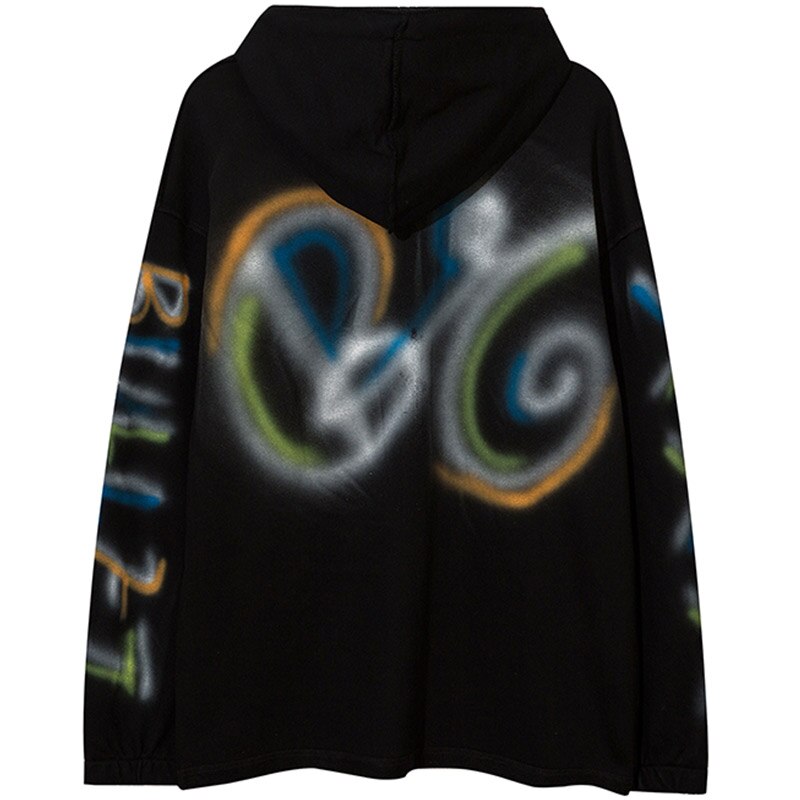 Hoodies Men Colorful Graffiti Letter Hooded Pullovers College Style Loose Zipper Coats Hipster Casual Couple Streetwear-3